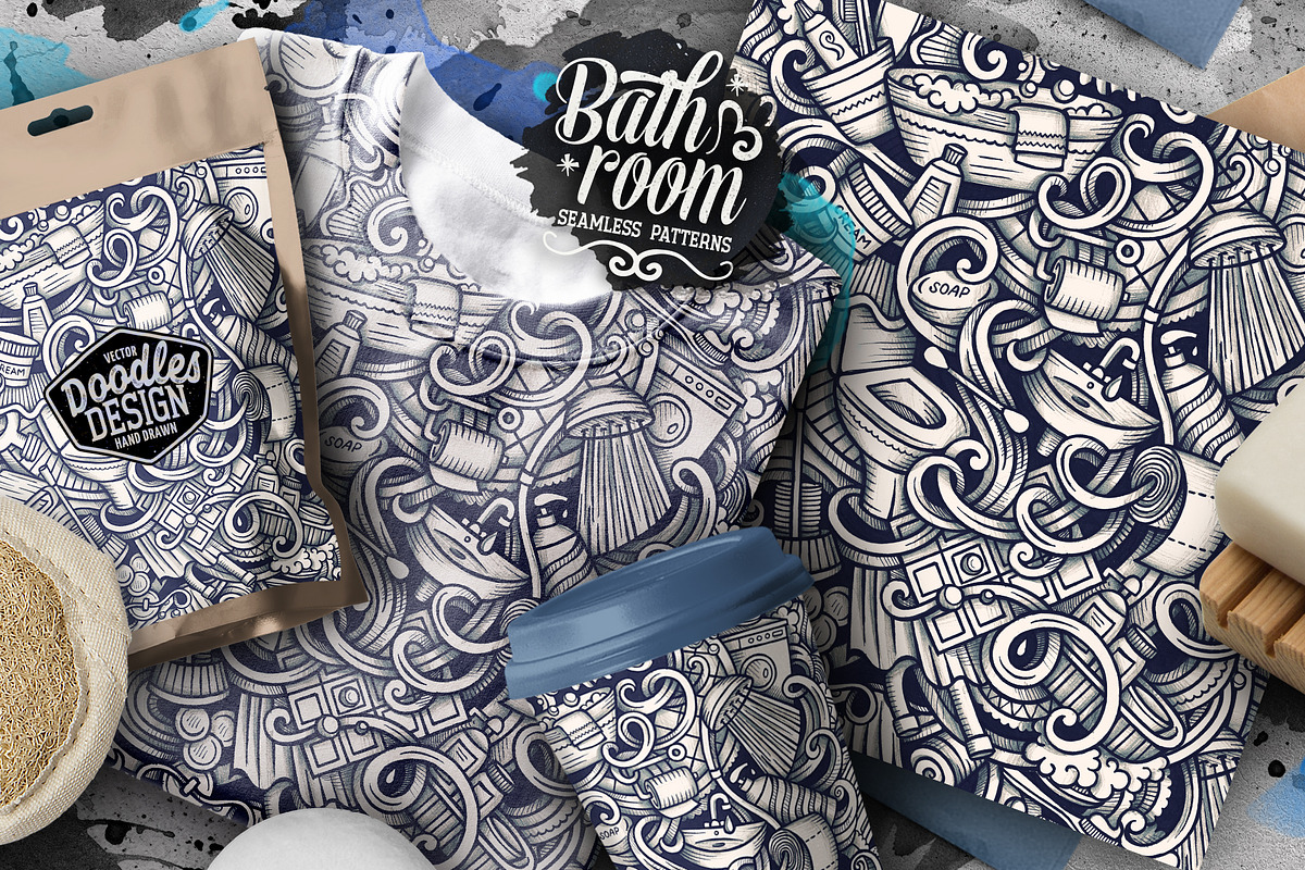 Bathroom Graphics Seamless Patterns, a Pattern Graphic by BALABOLKA (Photo 2 of 7)