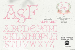 Pink monogram watercolour letters