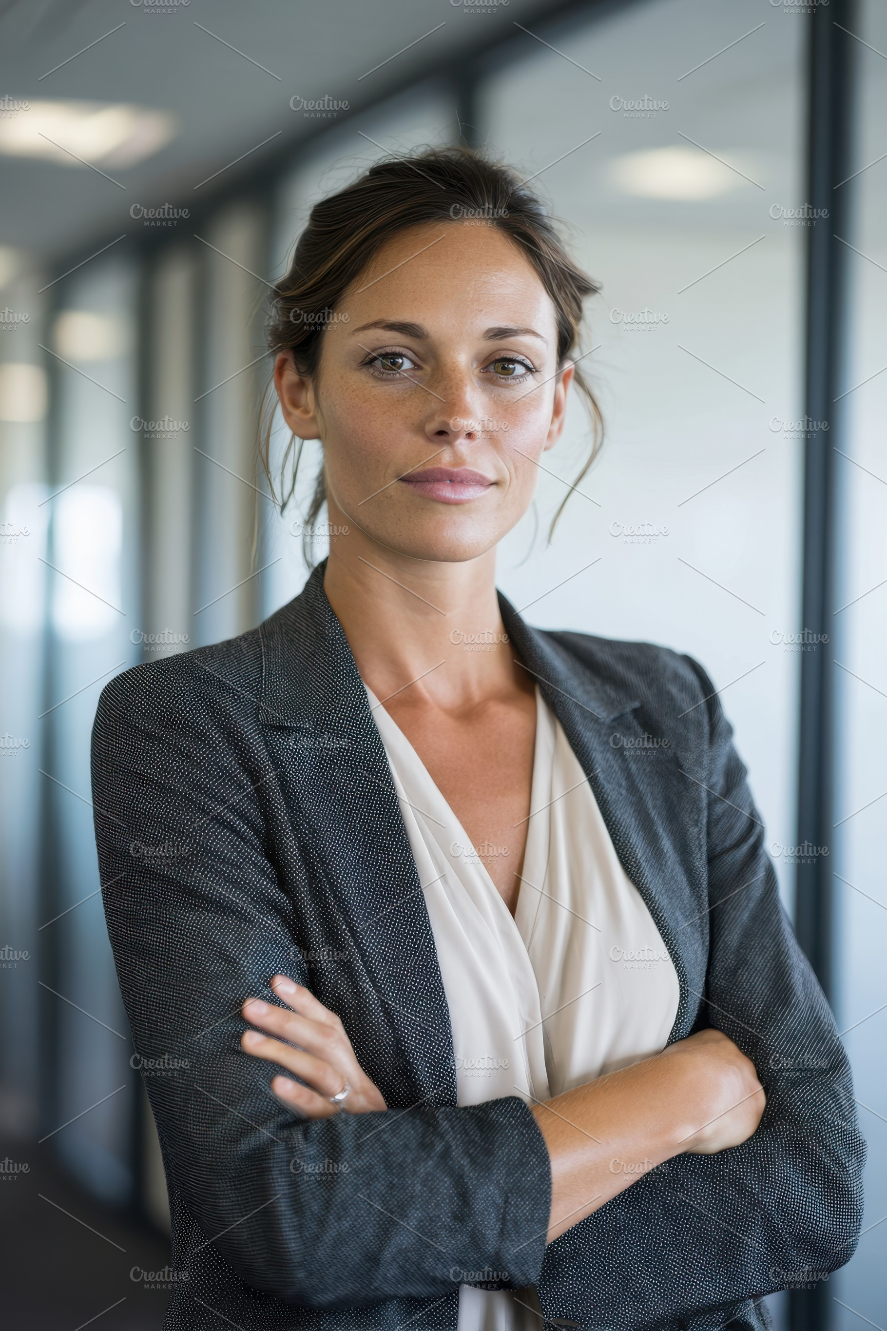 Confident businesswoman in modern office, a Business Photo by AlyaAnd