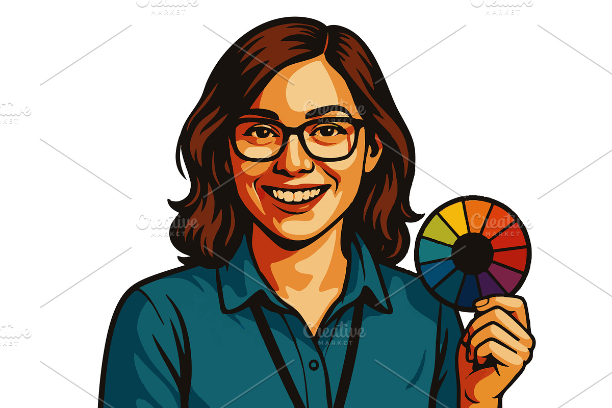 Smiling Female Designer Holding, a Person Illustration by AlexArt