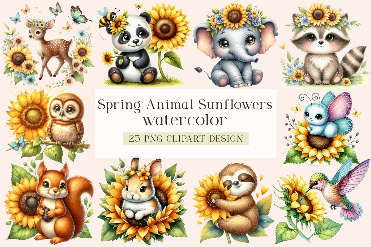 Spring Animal Sunflowers Sublimation, an Animal Illustration by DreamArtGraphic (Photo 1 of 4)