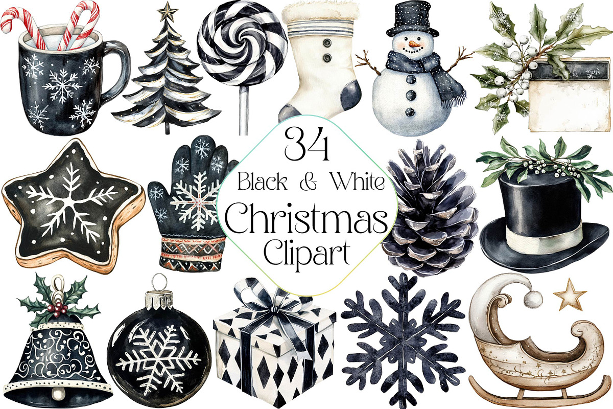 Black and White Christmas Clipart, an Illustration by DreamPrint404 (Photo 1 of 5)