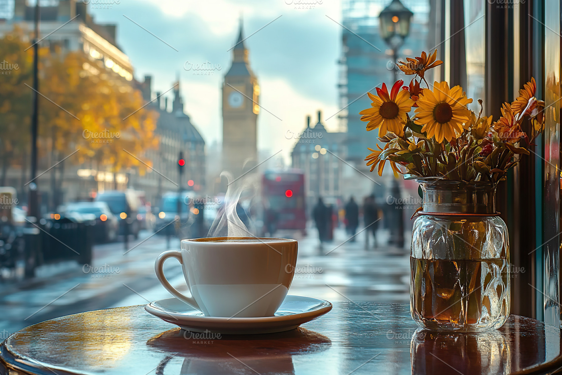 Cup of hot coffee drink at a street cafe, a Food & Drink Photo by AlyaAnd