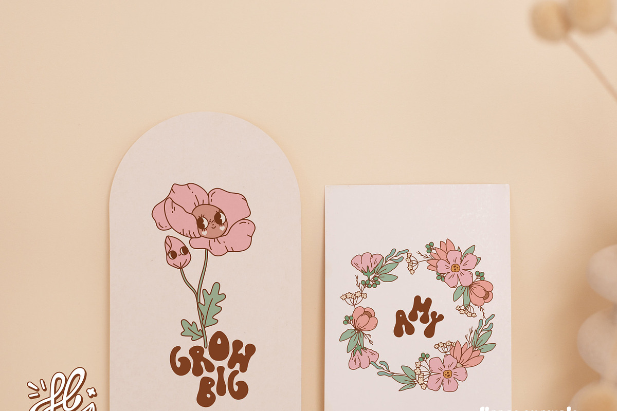 Flower power - retro groovy bundle, an Object Illustration by Huxmay (Photo 12 of 13)