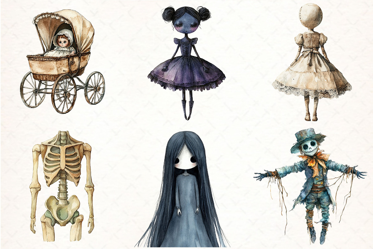 Creepy Dolls Halloween Bundle, an Illustration by Pixels.Craft (Photo 2 of 7)