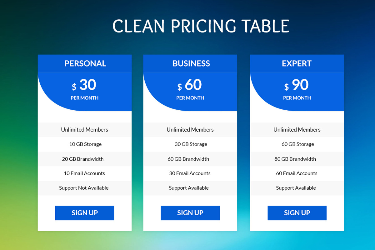 Clean Pricing Tables, a Templates & Theme by Youme Techworld (Photo 1 of 6)