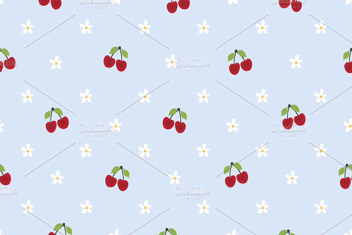 Cherries & Daisies Set of 7 Seamless, a Pattern Graphic by Amy Lynn Grover (Photo 4 of 10)