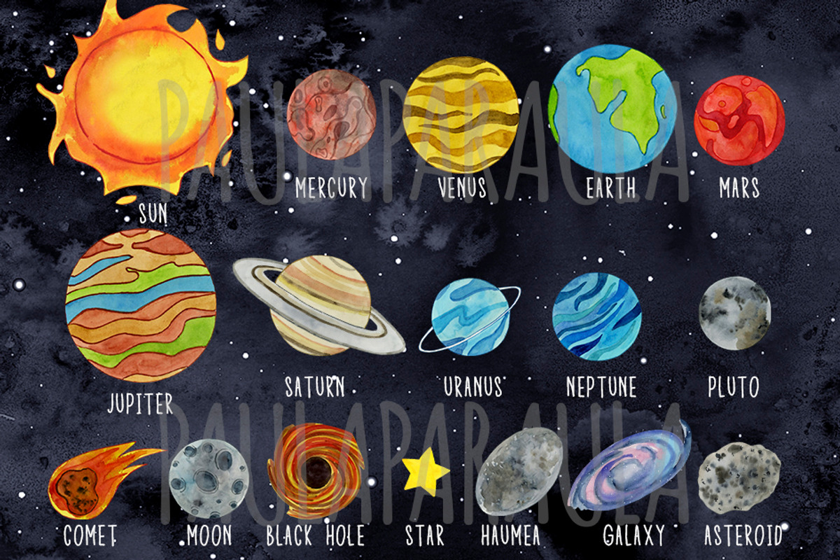 Watercolor Solar System Clipart, an Object Graphic by Paulaparaula (Photo 2 of 4)