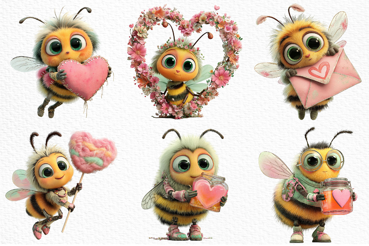 Whimsical Valentine Bee Clipart, an Illustration by Craft Nest (Photo 6 of 10)