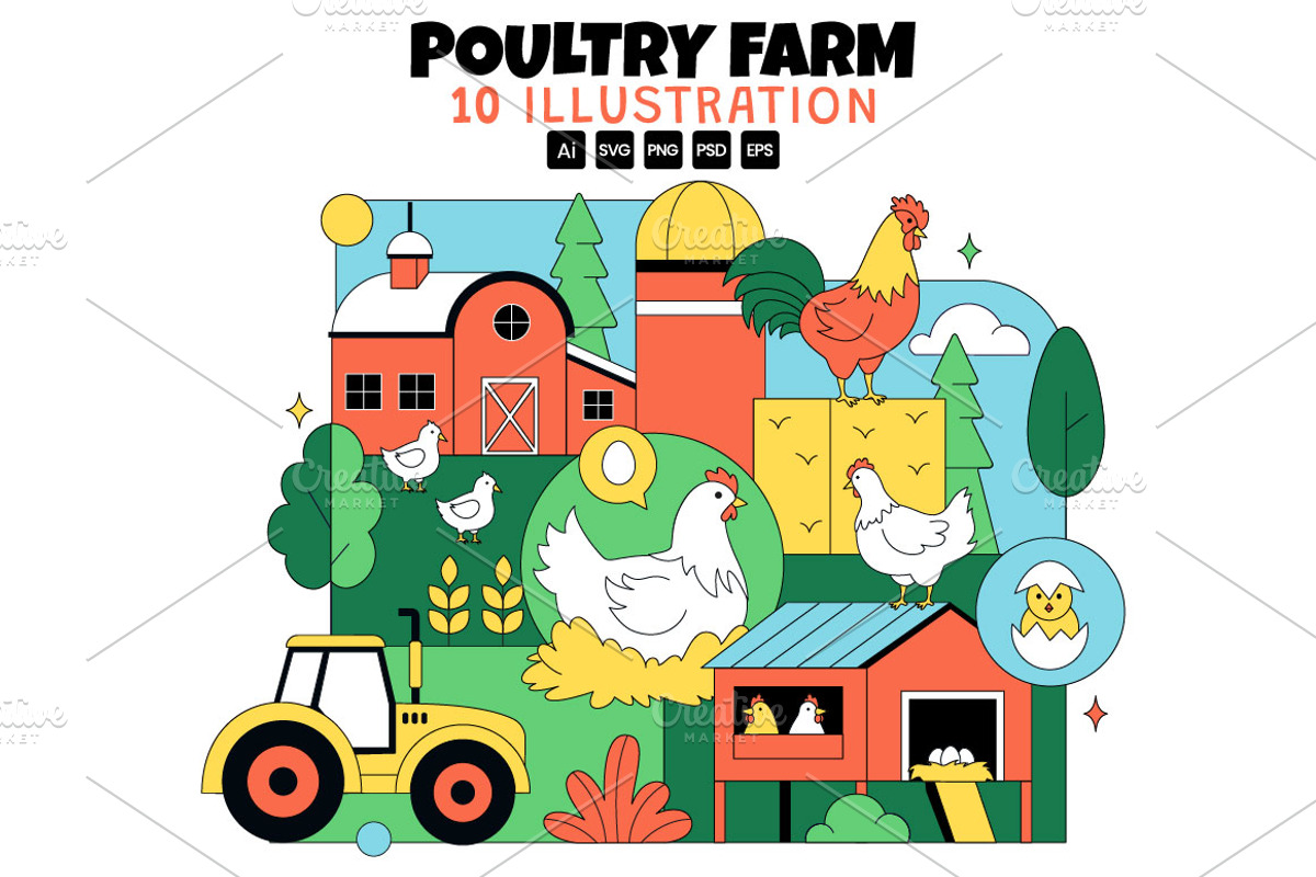 10 Poultry Farming Illustration, an Animal Illustration by denayunebgt (Photo 1 of 4)