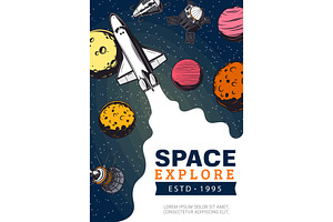 Space Explore, Spaceship And Planets