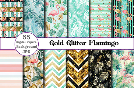 Gold Glitter Flamingo Digital Paper