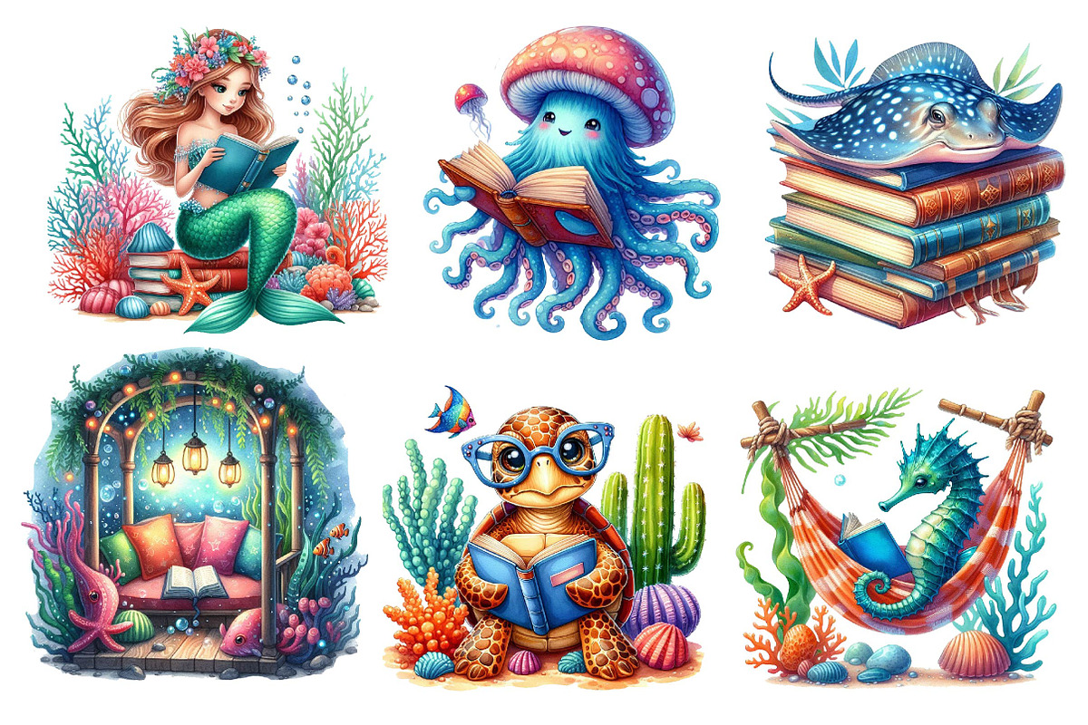 Undersea Reading Clipart, an Illustration by Dream Creation (Photo 2 of 6)