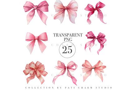 25 Pink Bow Clipart PNG, a Decorative Illustration by Pati Charm Studio