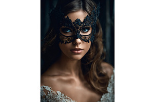 Black Lace Mask On A Woman Face