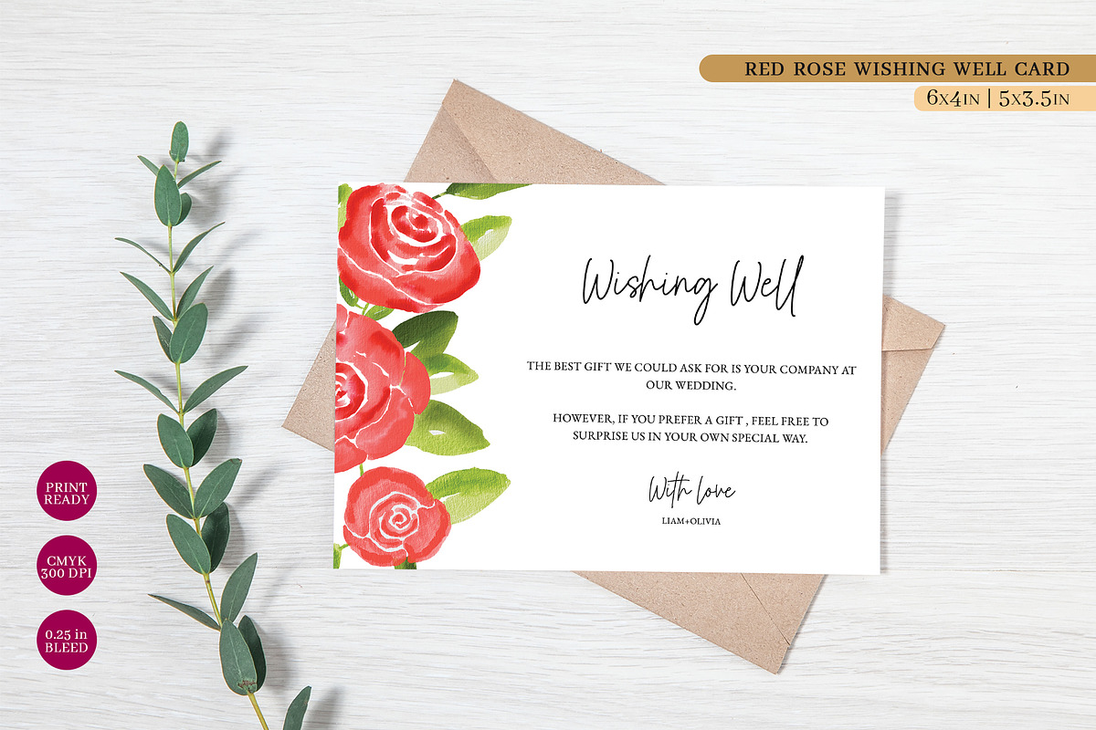 Red Rose Floral Wishing Well, a Stationery Template by Beyond Muse (Photo 1 of 3)