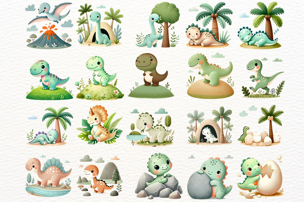 Watercolor Dinosaur Clipart Set, an Animal Illustration by Nicolle's Colorful Art (Photo 2 of 8)