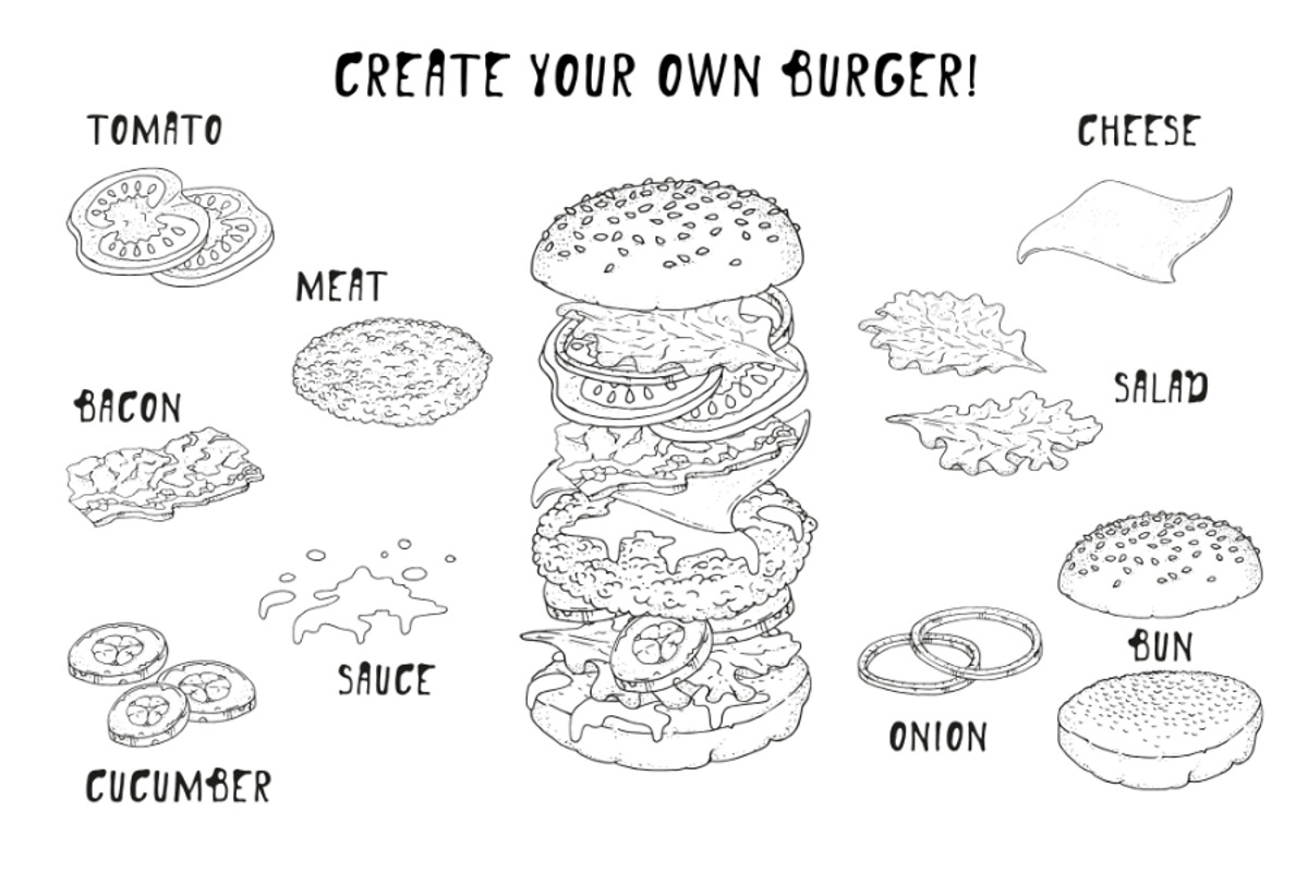 Big Burger Doodle set, a Food Illustration by WINS Doodle shop (Photo 6 of 8)
