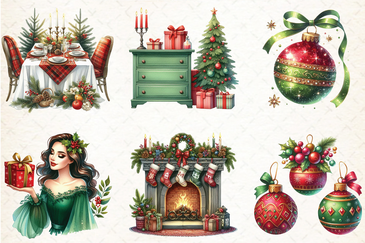 Watercolor Classic Christmas Clipart, an Illustration by Libby Wishes (Photo 9 of 9)