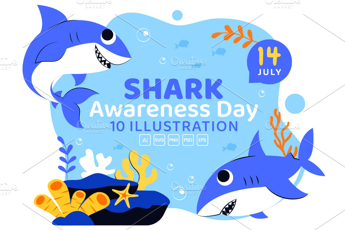 10 Shark Awareness Day Illustration, an Animal Illustration by denayunebgt (Photo 1 of 4)