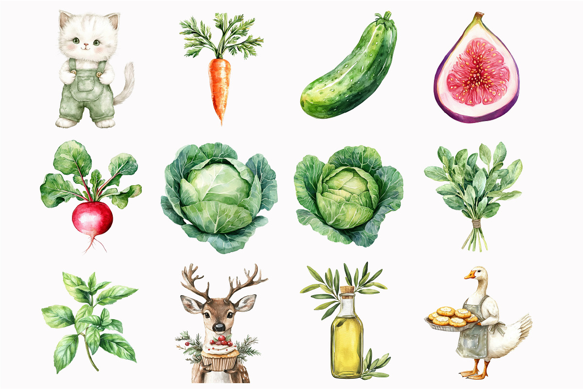 Watercolor Farmers Market Clipart, an Illustration by Design Market (Photo 4 of 5)