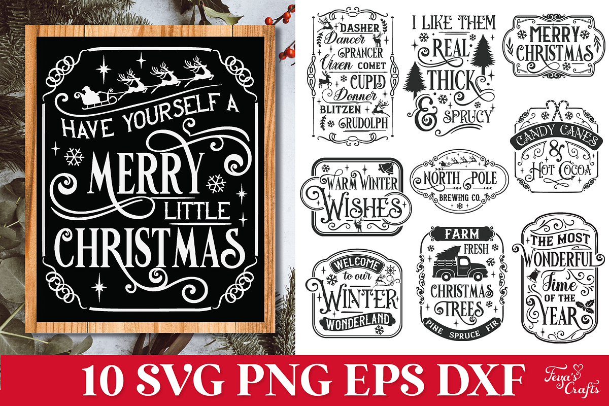 Farmhouse Christmas Signs Bundle, a Seasonal Illustration by Anastasia Feya (Photo 1 of 7)