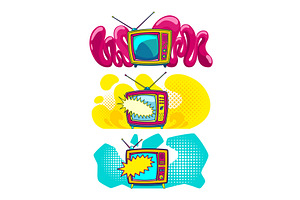 Comic retro tv set on halftone, an Object Illustration by Things for designers