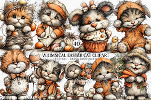 Whimsical Easter Cat Clipart Bundle, an Illustration by Canvas Craft