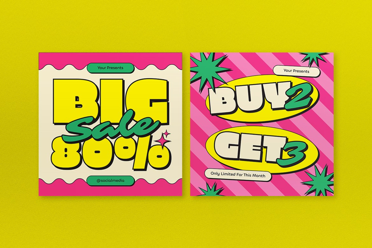 Pink Retro 1970s Fashion Sale Banner, an UI Kit Template by graphicook (Photo 3 of 5)