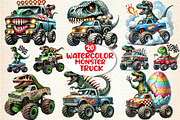 T-Rex Dinosaur Monster Truck, a Seasonal Illustration by DreamArtGraphic (Thumbnail 1 of 5)