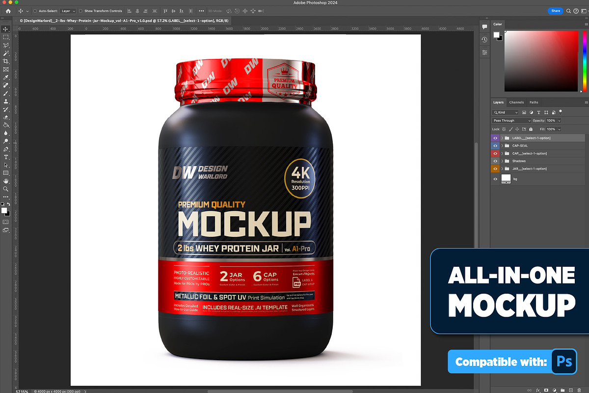 2 lbs Whey Protein Jar Mockup A1-Pro, a Packaging Mockup by Design Warlord (Photo 2 of 19)