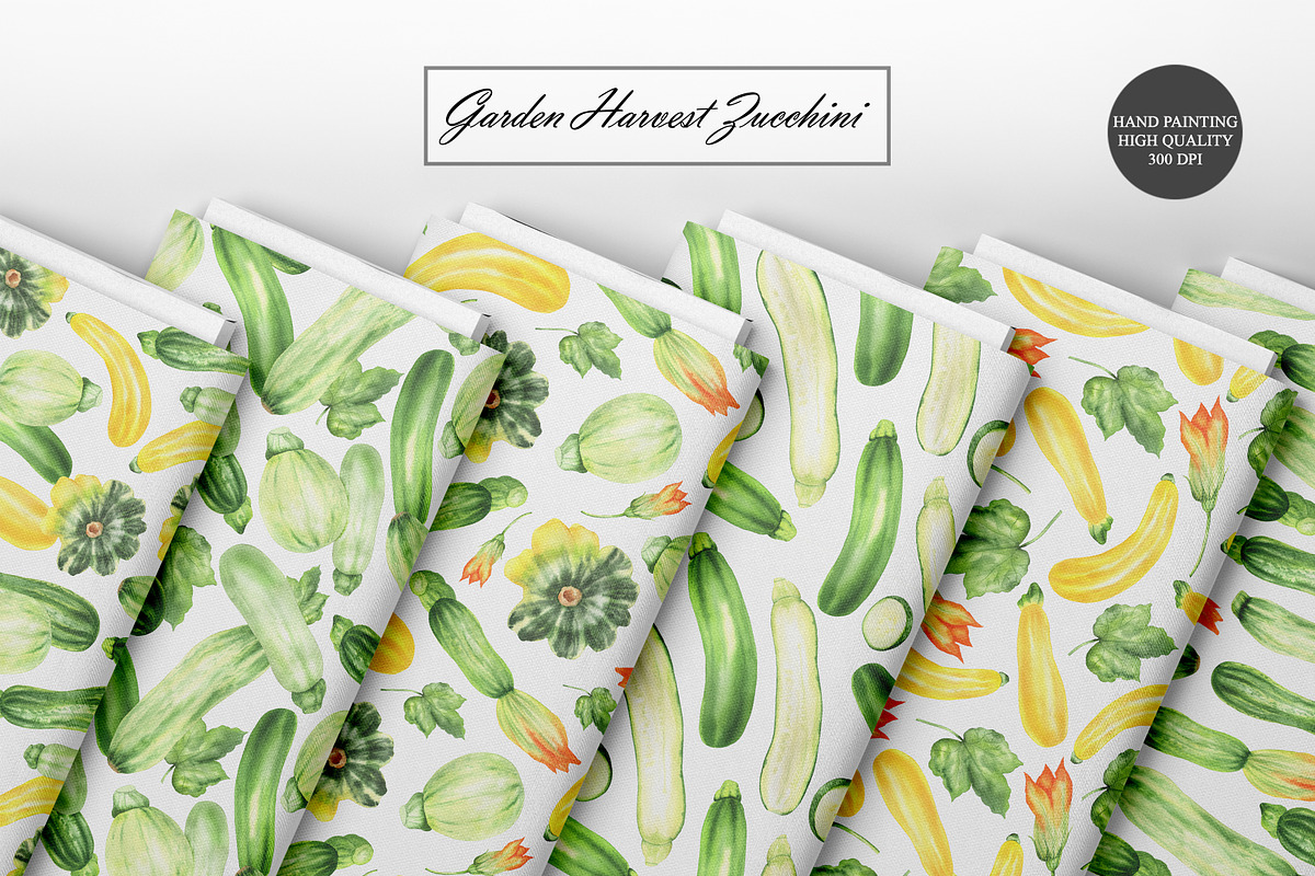 Watercolor Zucchini Seamless Pattern, a Food Illustration by OlDm_Shop (Photo 9 of 10)