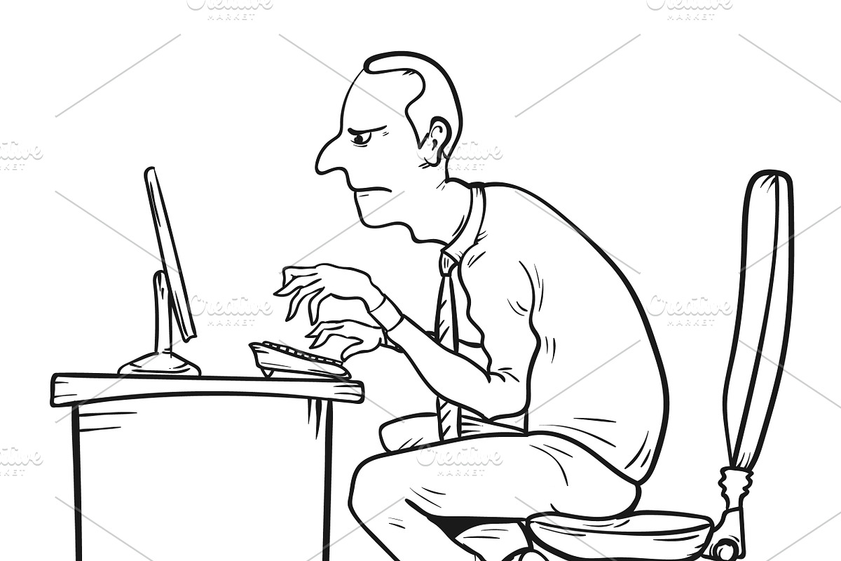 Man hunching at his working desk, a Healthcare Illustration by Funky corner (Photo 2 of 2)