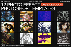 12 Photo Effect Templates, a Layer Style Add-On by iDoodle Studio