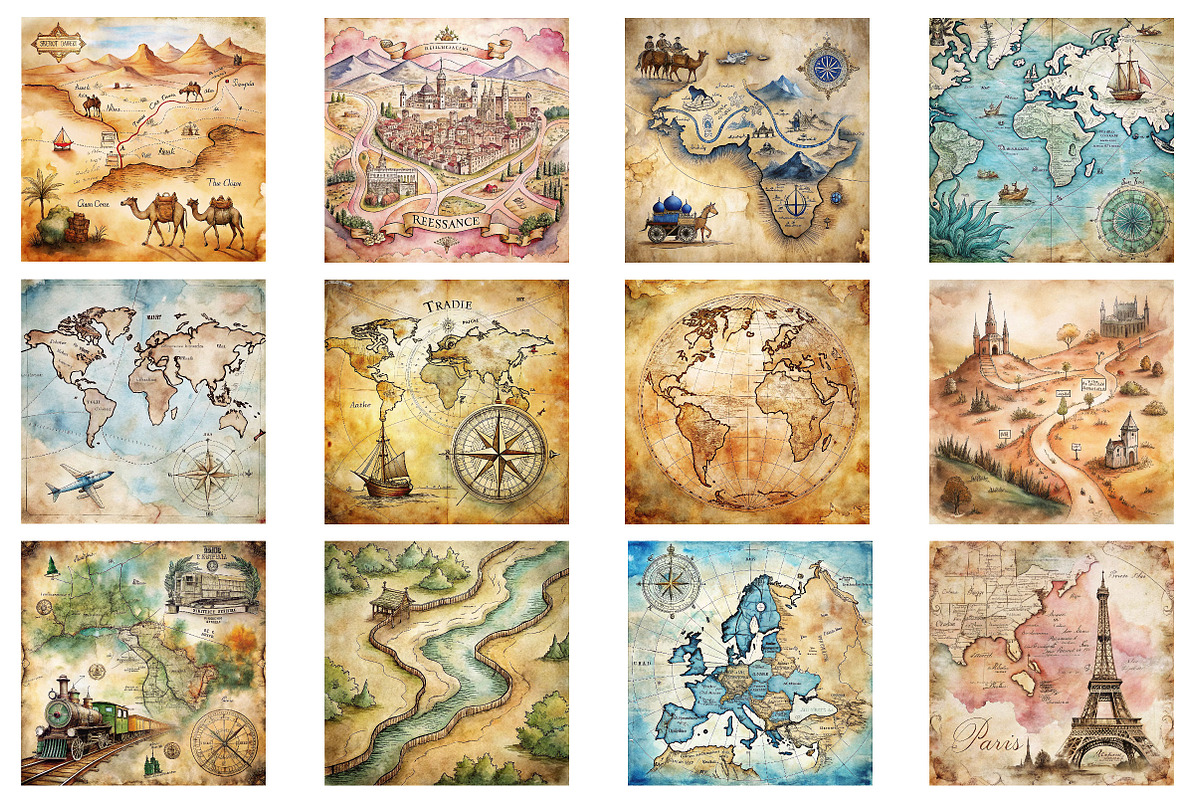 Antique Vintage Travel Map Digital, a Background Photo by Wow Magic (Photo 1 of 2)