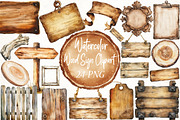 Watercolor Wood Sign Clipart, an Illustration by Libby Wishes (Thumbnail 1 of 5)