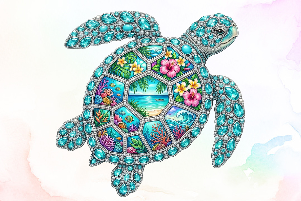 Rhinestone Sea Turtle Summer Beach, a Seasonal Illustration by Sublimation Artist (Photo 1 of 9)