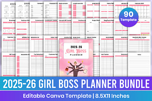2025-26 Girl Boss Planner Bundle, a Stationery Template by Mustafiz