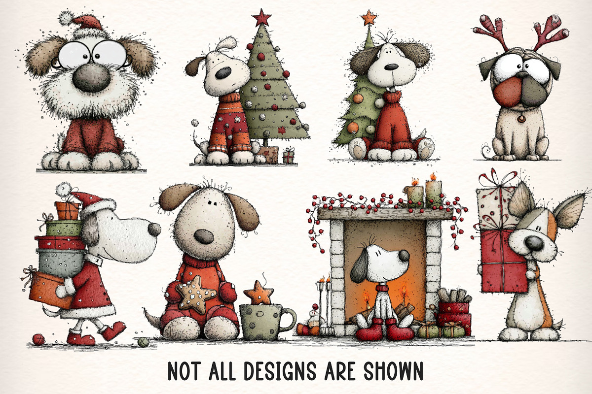 Whimsical Christmas Dogs Clipart PNG, an Illustration by Dream Creation (Photo 2 of 8)