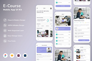 E-Course Mobile App UI Kit, an UI Kit Template by Betush