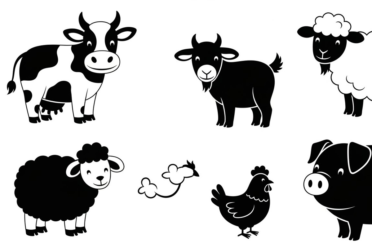Cute Farm Animal Silhouette Bundle, an Illustration by hafijul (Photo 11 of 51)