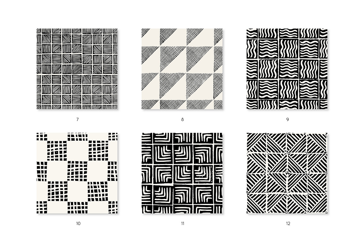 Linocut Seamless Patterns Set, a Pattern Graphic by Curly_Pat (Photo 3 of 6)