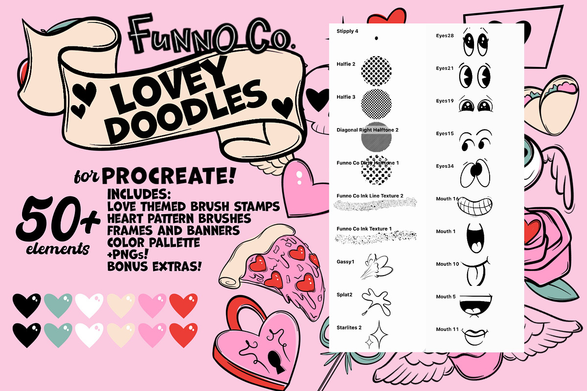 Love Doodles Procreate Brush Pack, a Brush Add-On by Funno Co. (Photo 7 of 7)