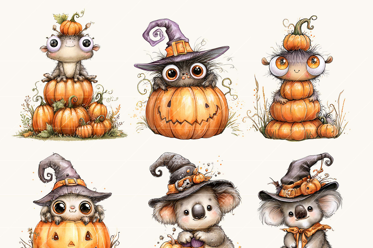 Halloween Cute Animals Clipart, a Seasonal Illustration by BusyDaydesign (Photo 5 of 9)