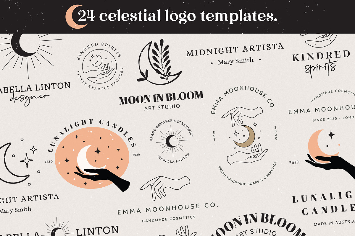 24 Celestial Logo Templates Pack, a Branding & Logo Template by amber&ink (Photo 1 of 14)