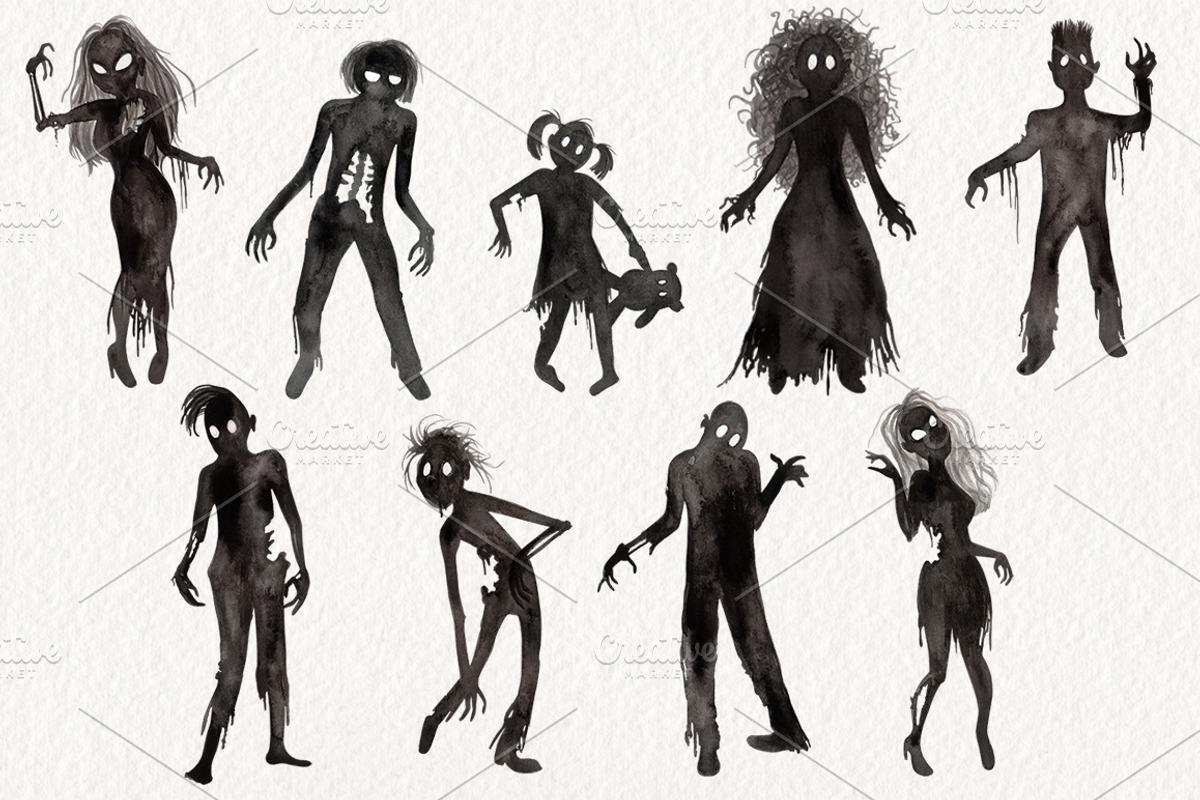 Watercolor Zombie Silhouettes, an Illustration by Dapper Dudell (Photo 2 of 5)