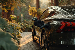 Electric car charging in nature sere, a Photo by Pixeness Studio