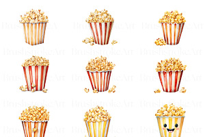 Watercolor Popcorn Clipart, Popcorn