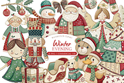 Winter Evening Watercolor Clipart, an Illustration by MockupWizard (Thumbnail 1 of 5)