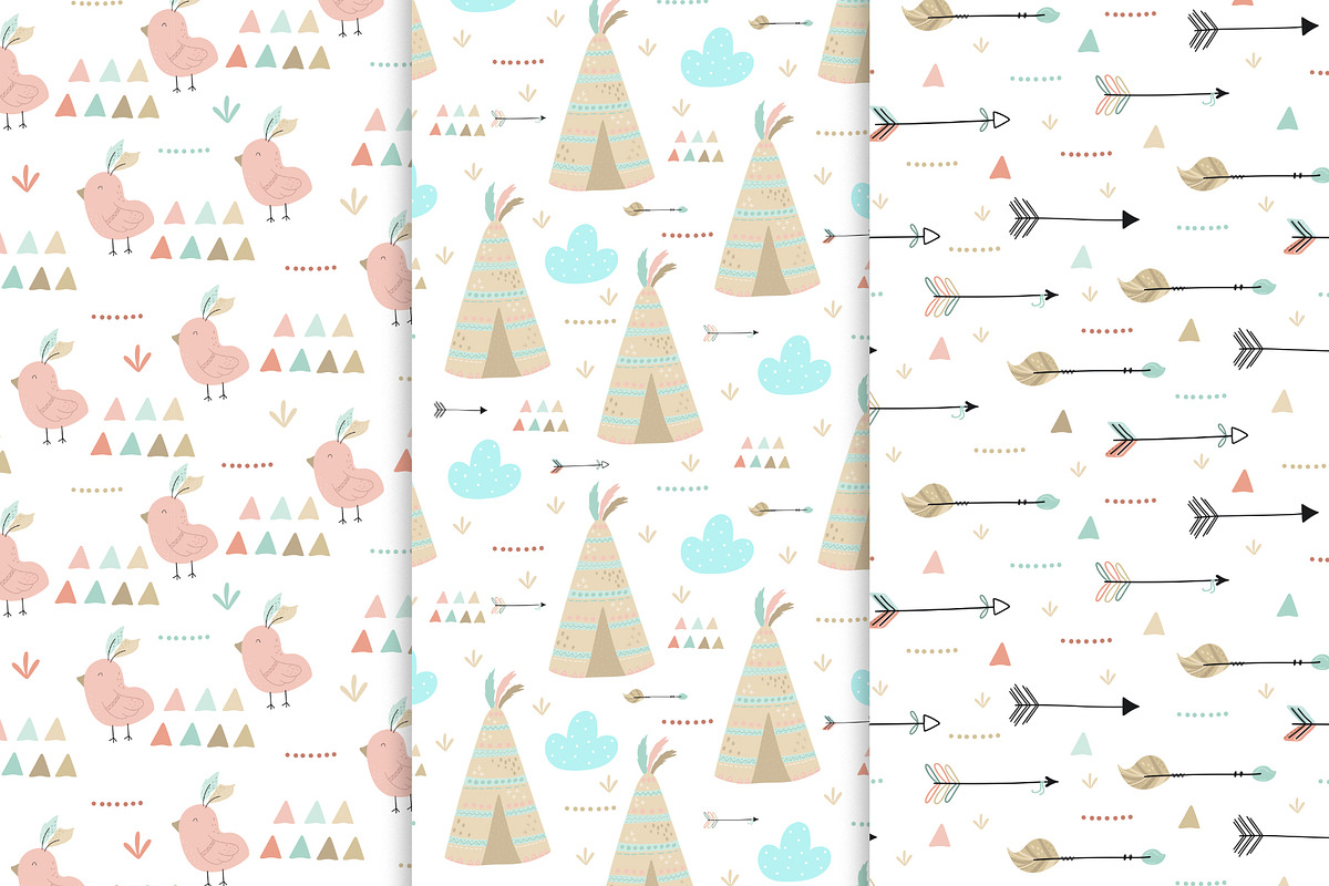 Baby Patterns! Cute Indians!, a Pattern Graphic by Irene_Boiko_ART (Photo 5 of 11)